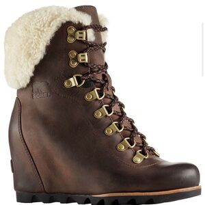 SOREL Conquest Wedge Shearling NL2699 Women's Size 8.5 US Nori/Stone Boots